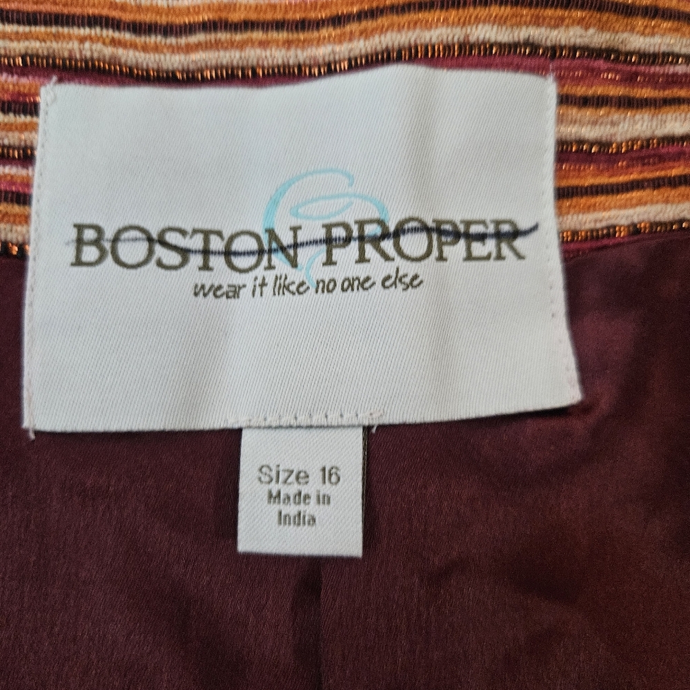 Boston Proper Women's Size 16 Embellished Striped Short Sleeve Jacket - Picture 11 of 13